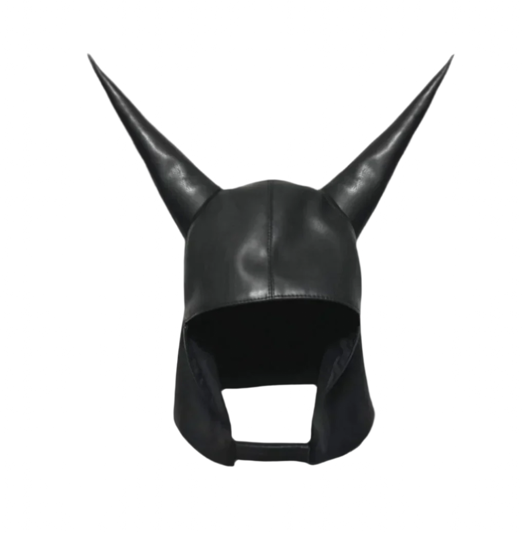 black horned leather hat